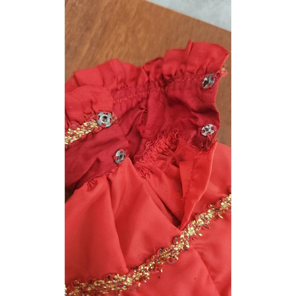 Barbie Sized Christmas Gown Red‎ Gold Holiday Dress Clothes Vtg DRESS ONLY